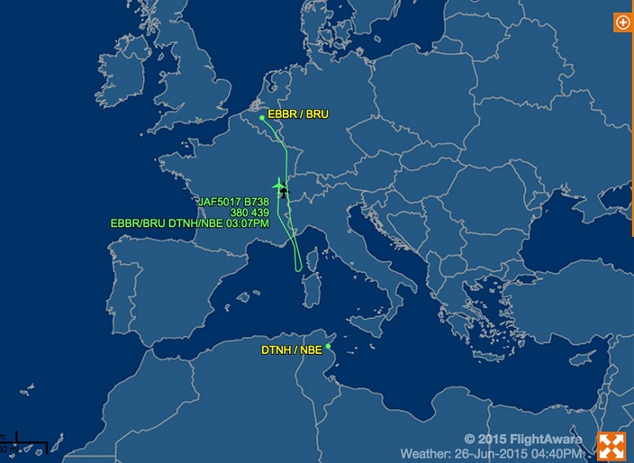 هجوم سوسة : طائرة بلجيكية في إتجاه النفيضة تعود أدراجها في الجو