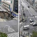حفرة عملاقة ابتلعت شارعا في اليابان تم اصلاحها في يومين فقط