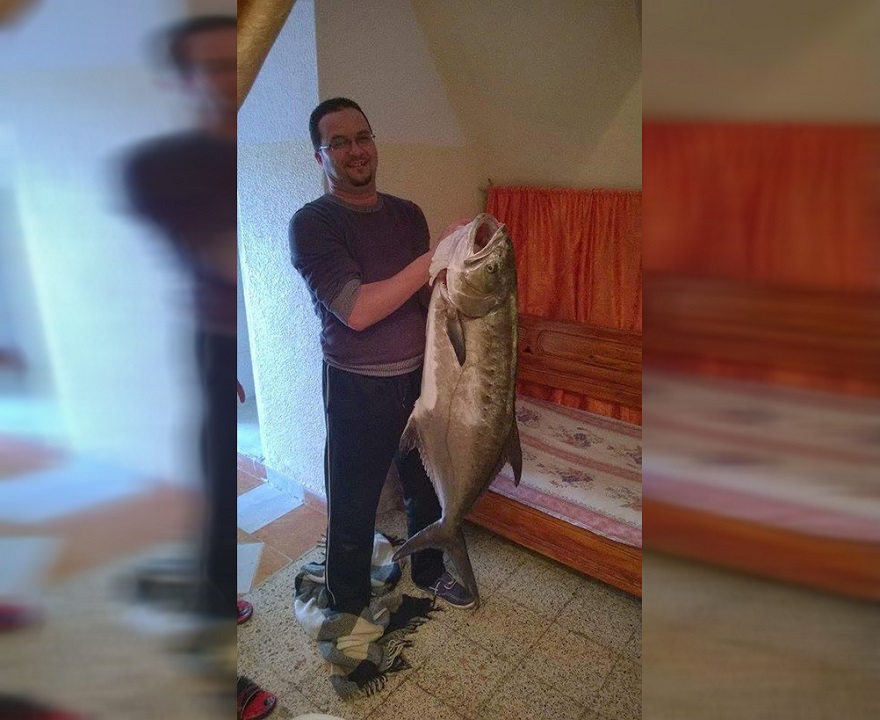 بالصنارة : صياد شاب يصطاد سمكة "قربة" بوزن 30 كلغ بقنال بنزرت