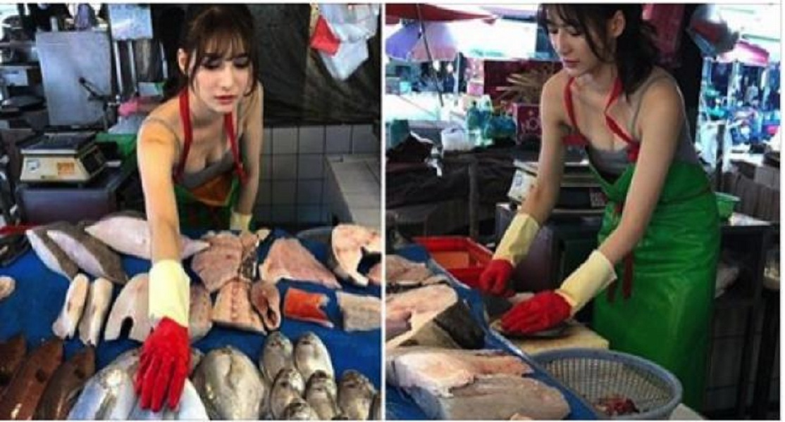 فتاة تبيع السمك