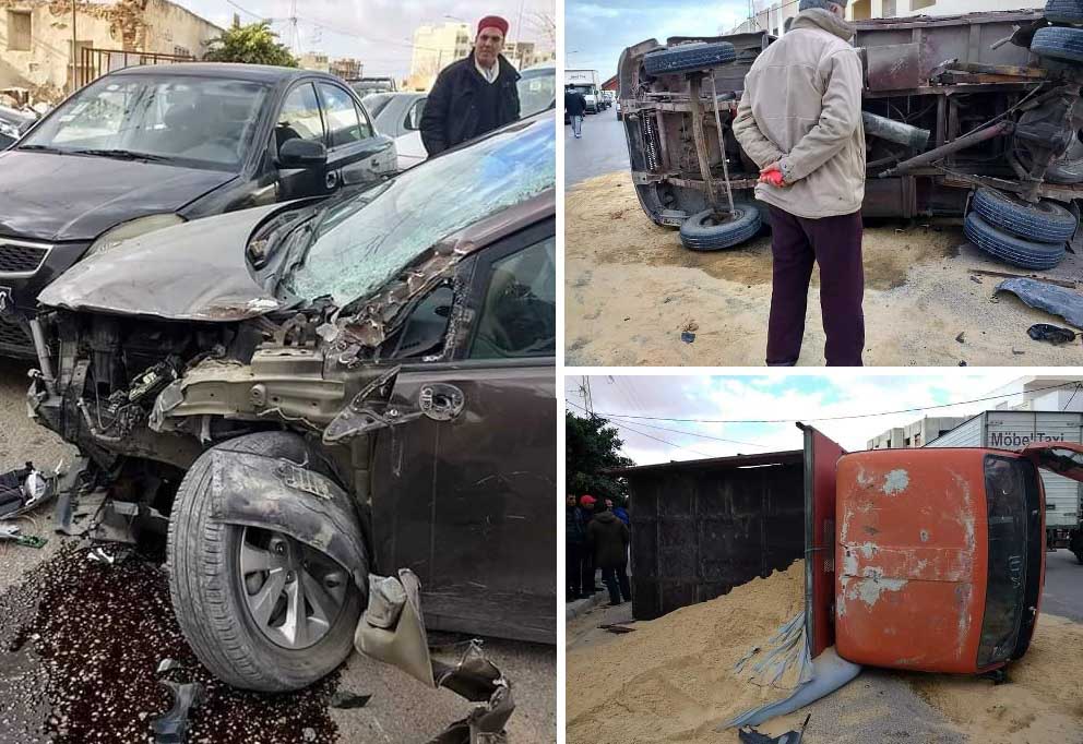 حادث مرور - طريق الأفران - صفاقس - إنقلاب - سيارة -شاحنة