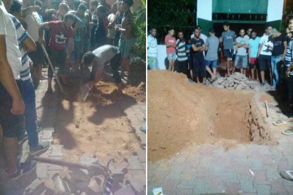 صفاقس - منزل شاكر : اثر وفاة شخص من طرف عون حرس ... الأهالي يحفرون قبراً داخل أسوار مركز الحرس !!