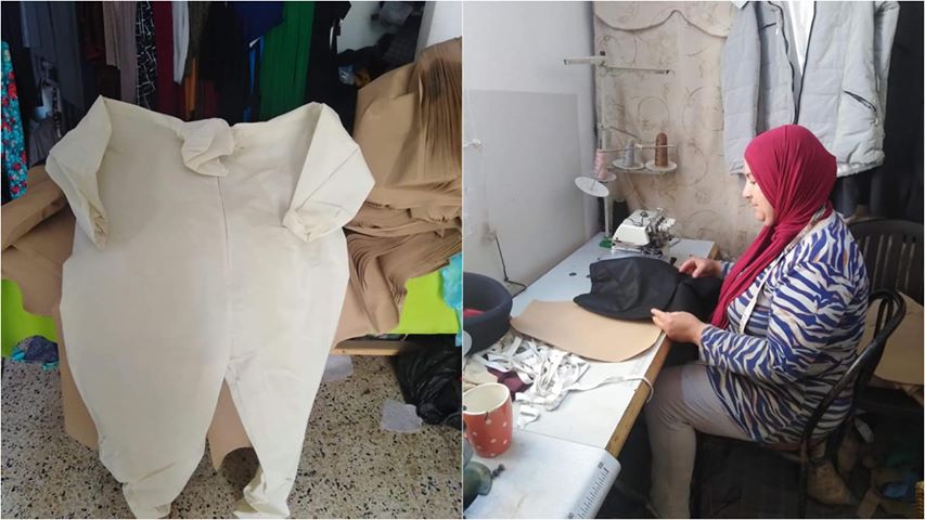 المحرس: صاحبة ورشة خياطة تتبرع بصنع كمامات وبدلات طبية للمستشفى