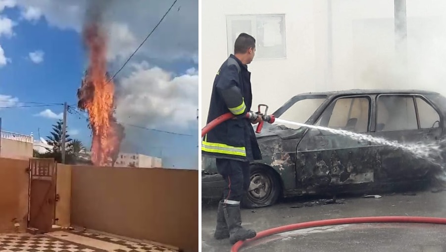 حرائق في صفاقس : سيارة تشتعل بالكامل وأخر في عمود كهربائي ( فيديو )