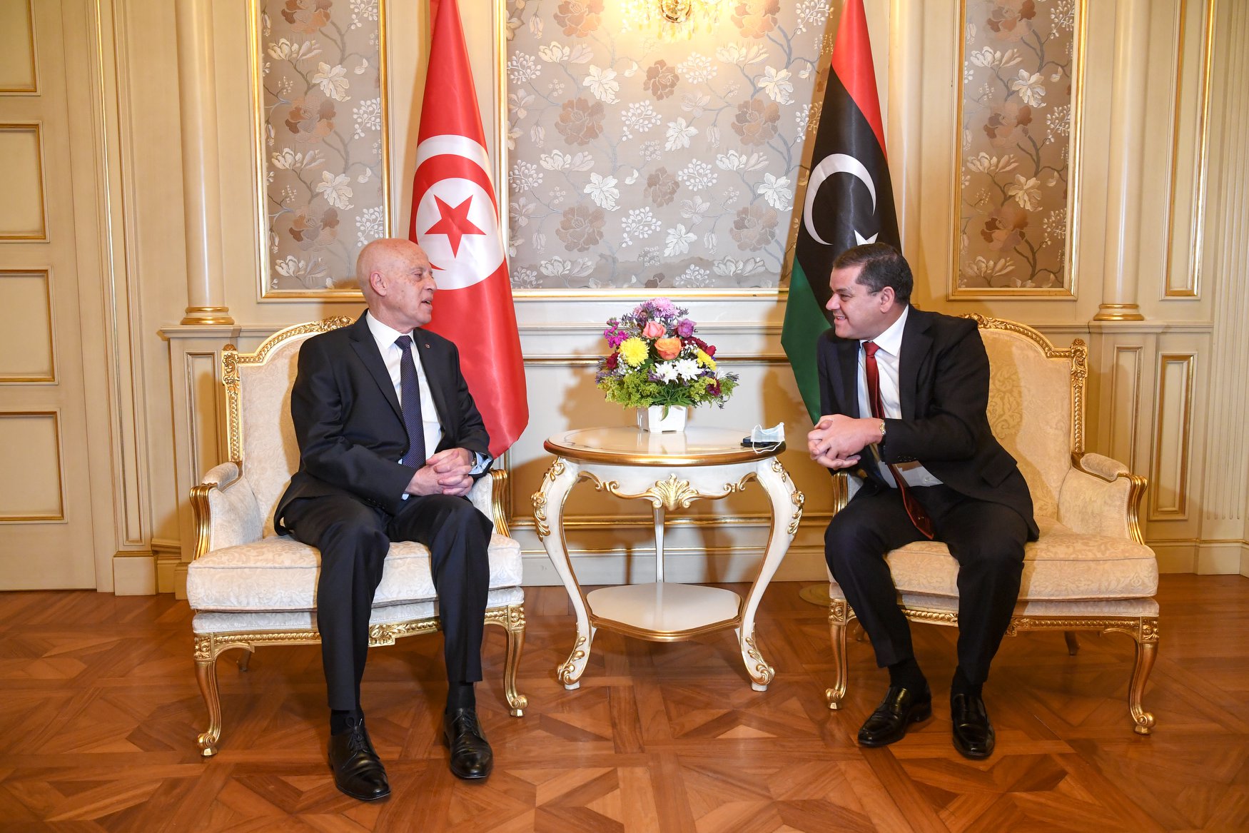 قيس سعيد ورئيس حكومة الوحدة الوطنية الليبية عبد الحميد الدبيبة